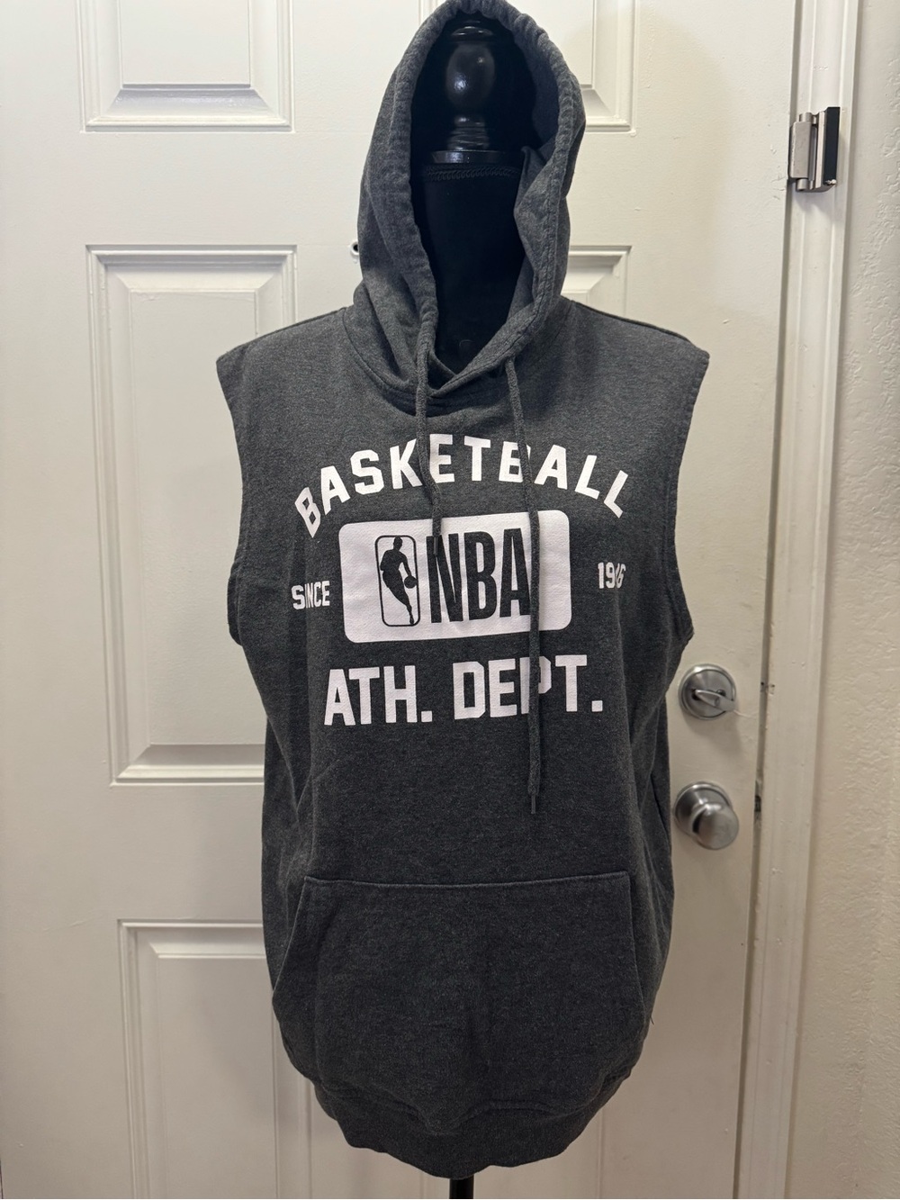 NBA Charcoal Gray Sleeveless Hoodie with White Logo 0332